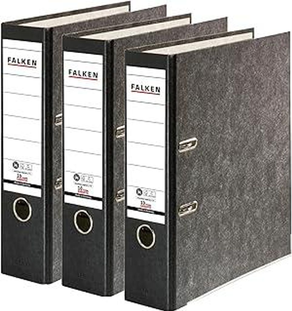 Original Falken 3er Pack Recycling-Ordner Wolkenmarmor. Germany. 8 cm breit DIN A4 schwarzer Rücken Ringordner Aktenordner Briefordner Büroordne...