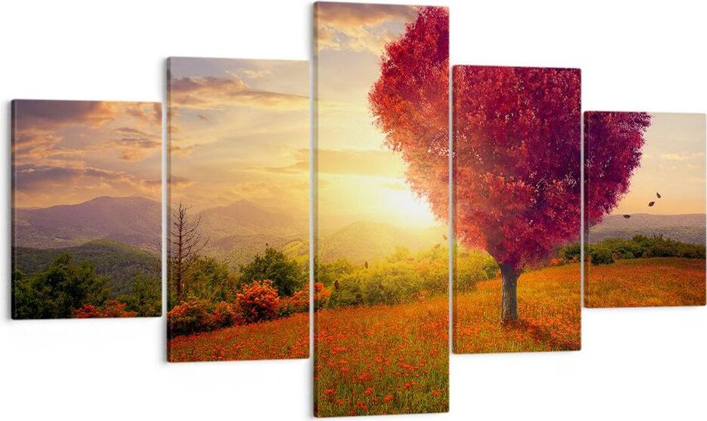Bild auf Leinwand - Leinwandbild - Baum Wiese Blume - 125x70cm - Wand Bild - Wanddeko - Wandbilder - Leinwanddruck - Bilder - Kunstdruck - Wanddeko...