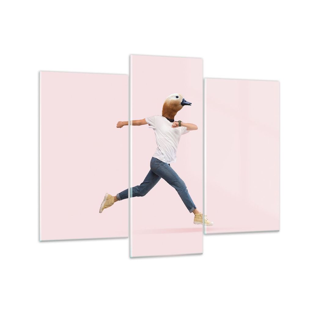 Bilder auf glas - 3 Teile - Anthropomorphisierung Mensch Ente - 130x100cm - Glasbilder - Wandbilder - Bilder - Wanddekoration aus Glas - Glas Bilde...