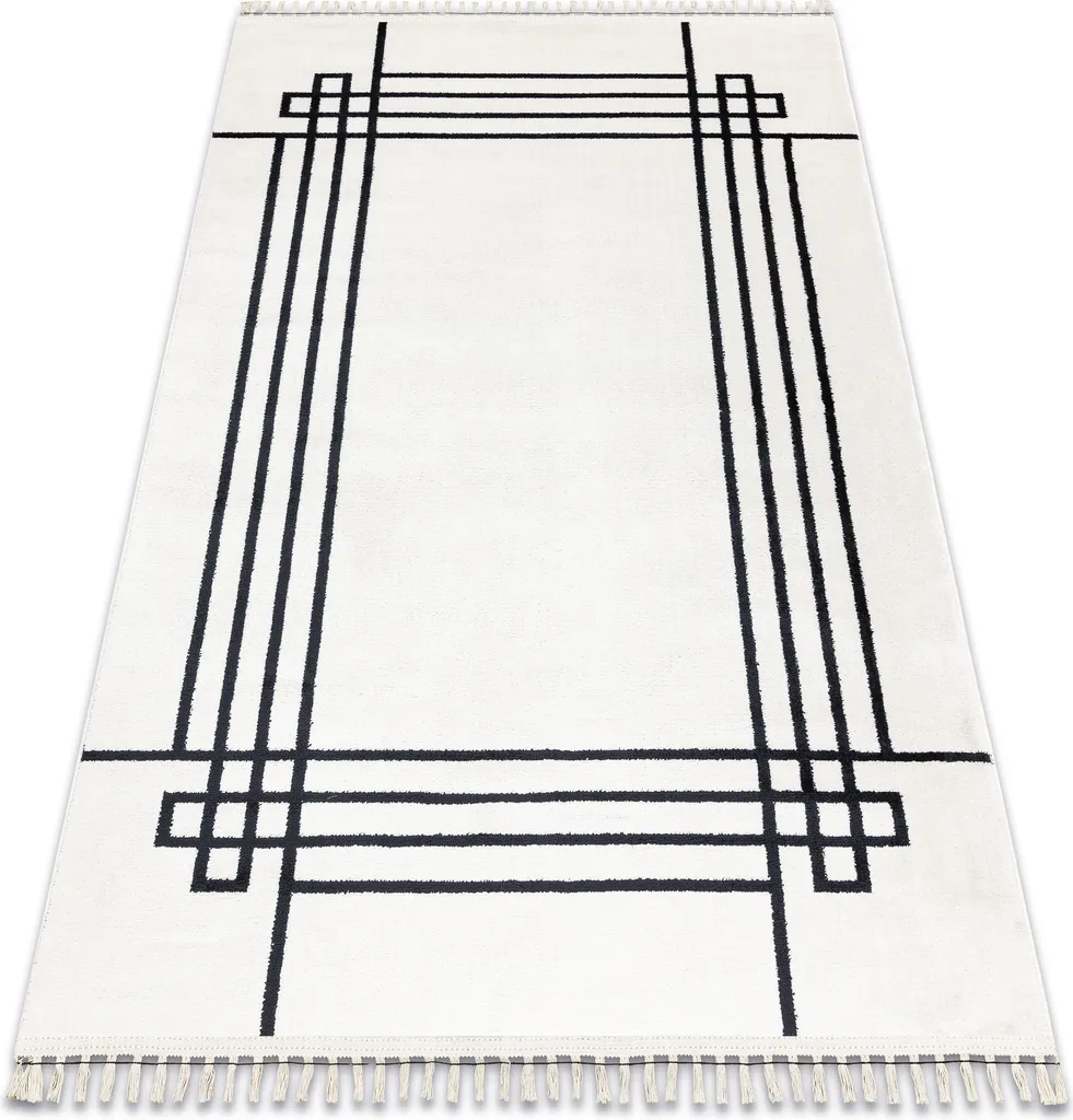 Tapis crème élégant AMOUR 53096C : motif lignes et cadre minimaliste