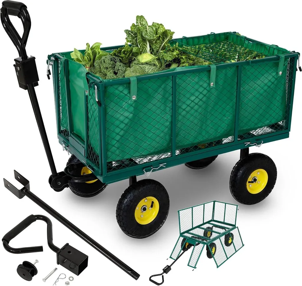 Chariot de jardin pliable 550kg avec parois amovibles et pneus gonflables