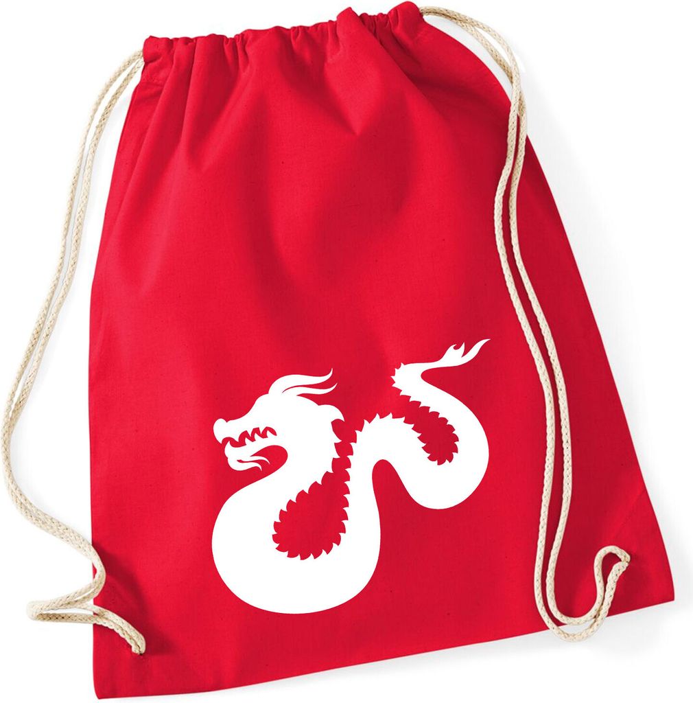 Huuraa Turnbeutel Dragon Silhouette 12 Liter Classic Red Baumwolle Rucksack Geschenkidee
