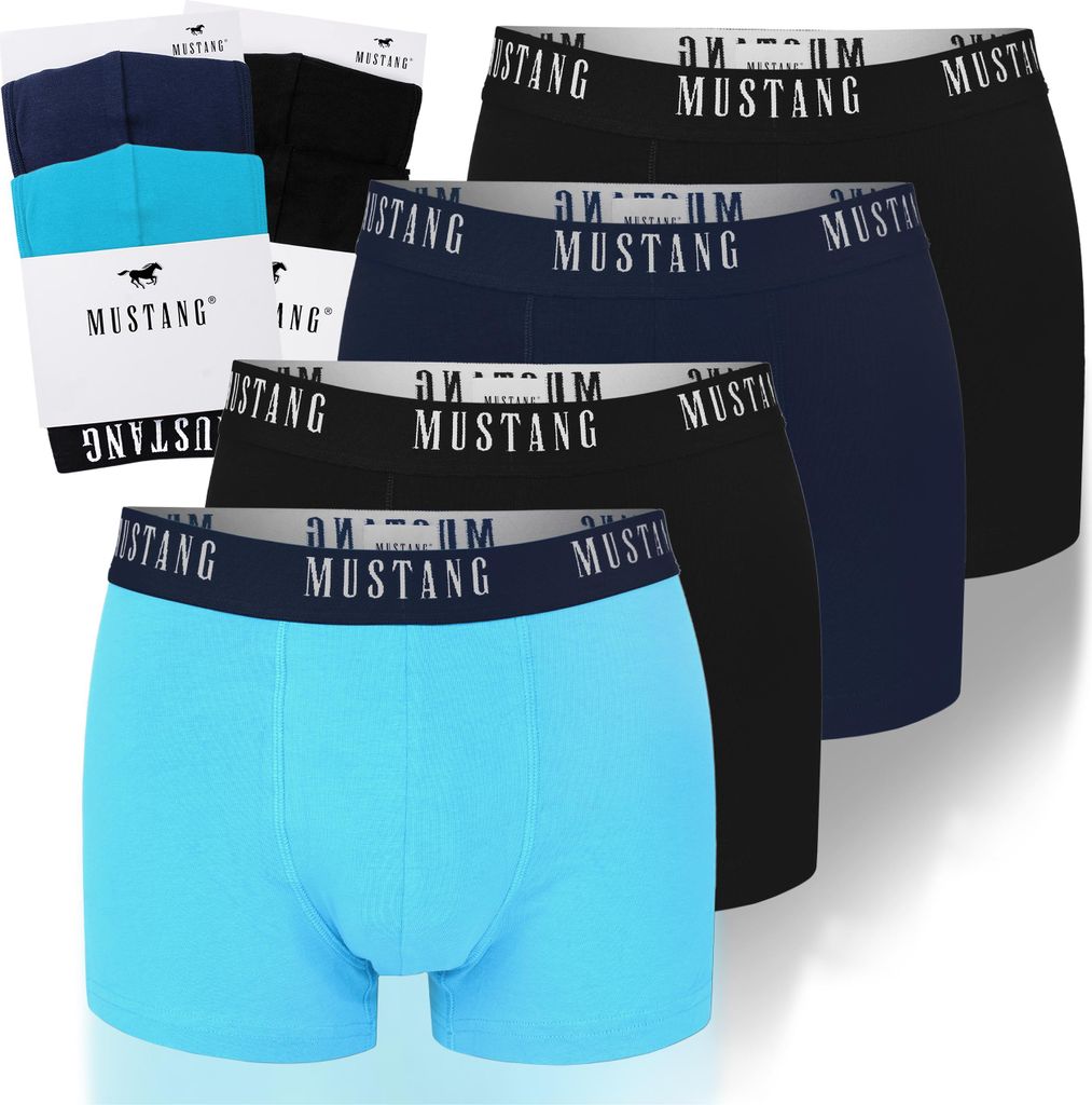 Mustang Herren Boxershorts 4er Set – Unterhosen aus Baumwolle, mit Logo, Gr. M