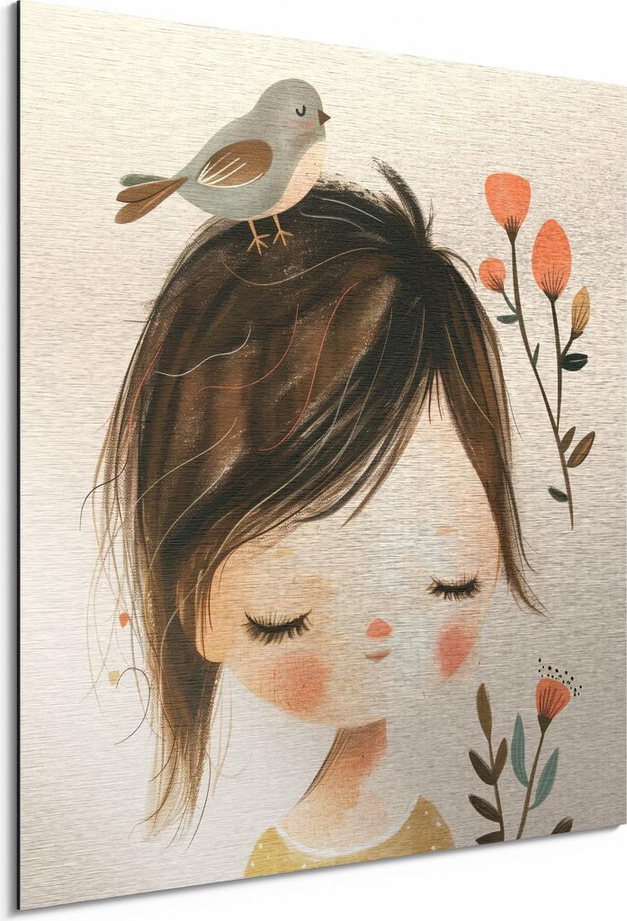 DEQORI Alu-Dibond Bild Silber 30x30 cm 'In Gedanken versunken' Wandbild Metall dünn