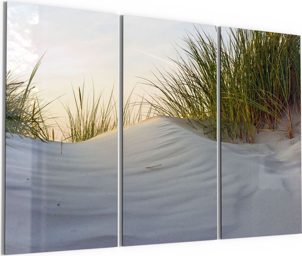 DEQORI Glasbild Echtglas 3x50x100 cm 'Düne mit Dünengras' Wandbilder XXL groß
