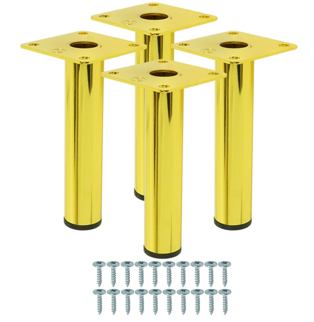 Stahl Möbelbeine rund 14,6 cm, Set mit Schrauben, gold, 4 Stück