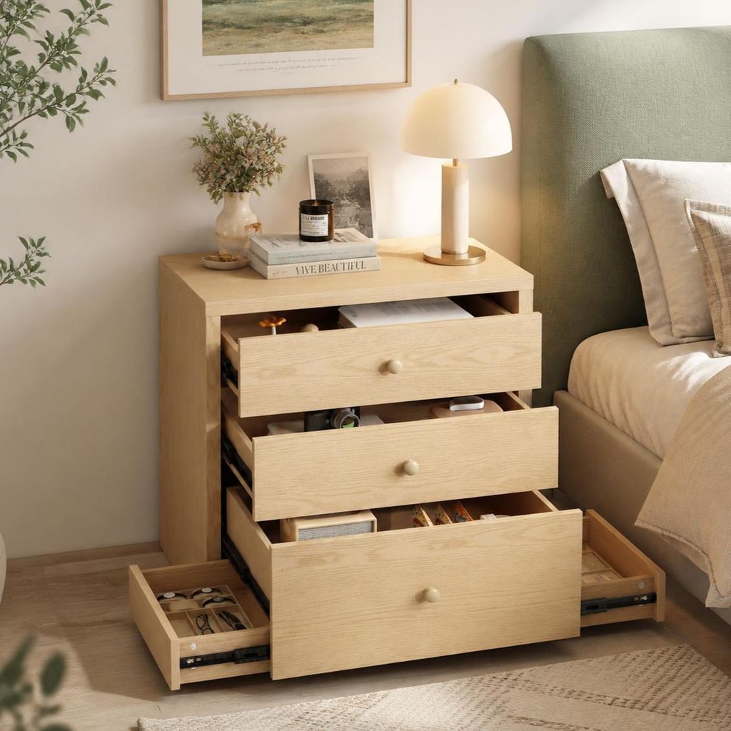 Nachttisch mit 3 Schubladen und Geheimfach, Sideboard mit Produktbild 