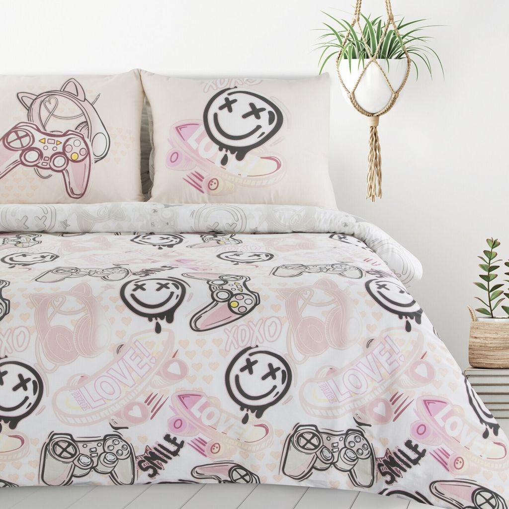 Eurofirany Bettwäsche für Jugendliche weiß rosa Baumwolle 200 cm x 140 cm Dekoration