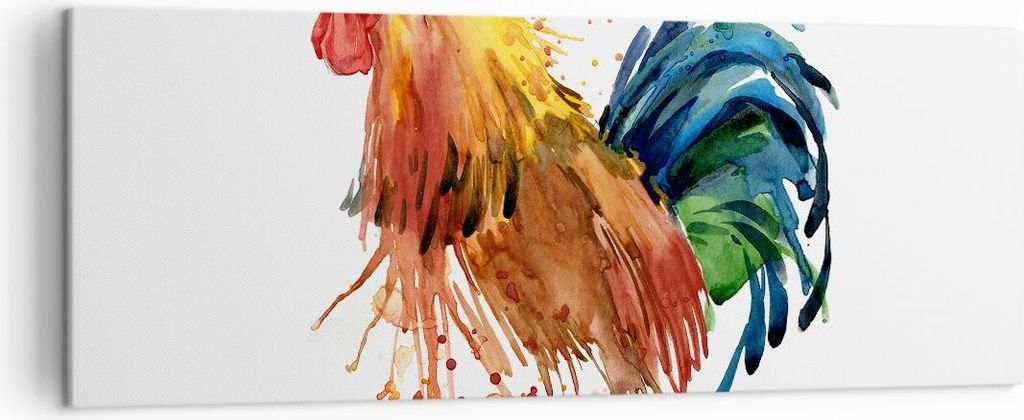 Bild auf Leinwand - Leinwandbild - Hahn Ilustration Tier Farben - 140x50cm - Wand Bild - Wanddeko - Leinwanddruck - Bilder - Kunstdruck - Wanddekor...