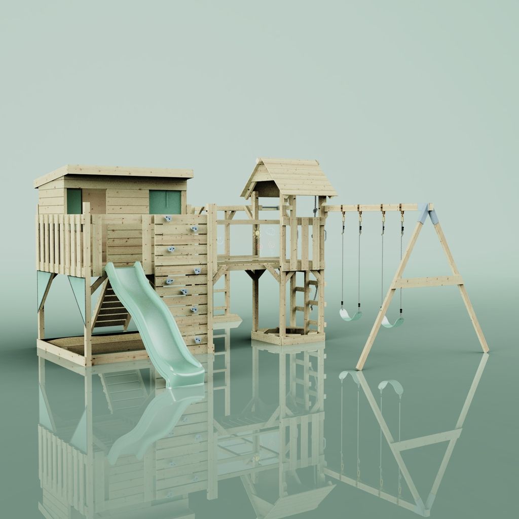 OutdoorToys Spielturm Johanna aus Holz in Grün Kinderschaukel