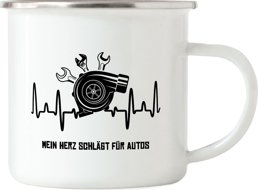 Mein Herz Schlägt Für Autos Emaille Tasse Autofans Benzin Im Blut Autonarr Liebhaber Autofreak Geschenkidee Schrauber