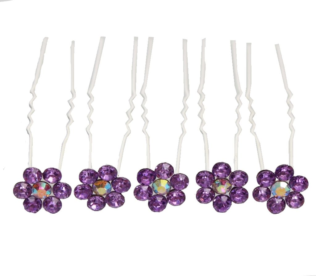 5 Haarnadeln mit Strass Blüten Design in diversen Farben Produktbild 