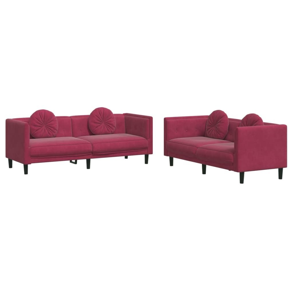 "WINTER SALE"2-tlg. Sofagarnitur - elegantes Design - Couchgarnitur/Wohnzimmer - mit Kissen Weinrot Samt - 173,5x77x70cm - Klassische Sofas NeuMöb...