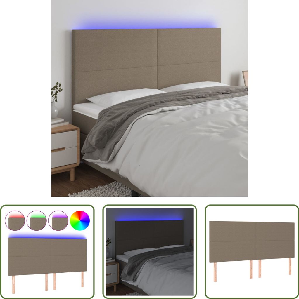 The Living Store LED Kopfteil Taupe 200x5x118/128 cm Stoff