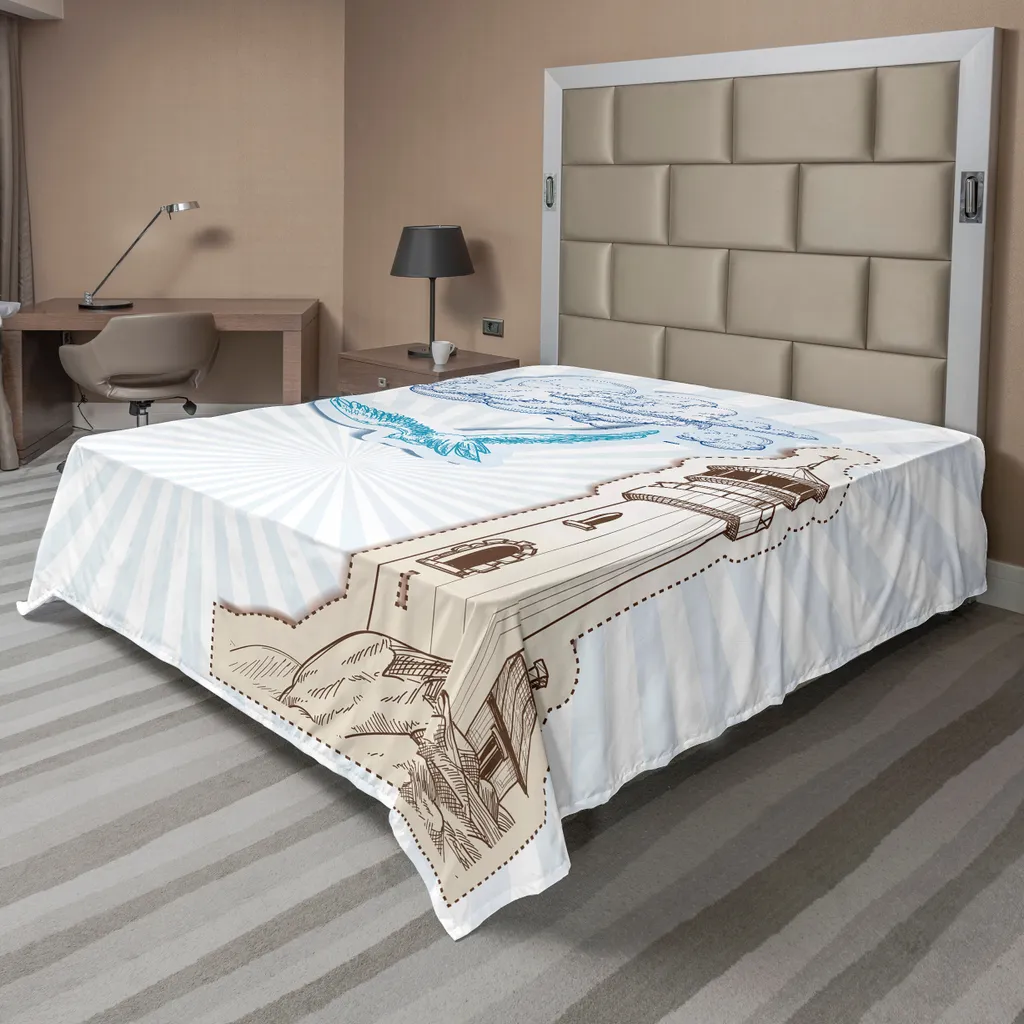 Drap de Lit Doux Anti-Plis Motif Mouettes 266x260 cm Confort Durable