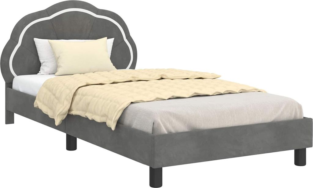 Kinderbettgestell mit Kopfteil Dunkelgrau 90 x 200 cm Samt