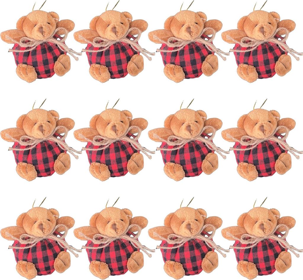 Plaid Bear Ornamente für den Baum, 10 cm Mini-Plüschbär mit Plaid-Motiv, Weihnachtsbaumschmuck für die Weihnachtsfeier, Heimdekoration