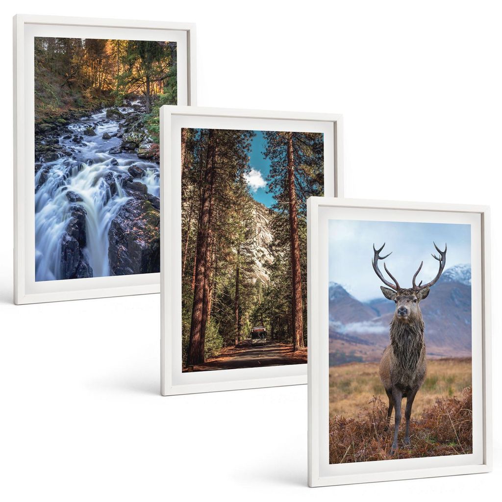 Bilder Set 3-teilig im weißen Rahmen – Wandbilder 3 Stück – gerahmte Poster für Wohnzimmer, Schlafzimmer und Flur – 40x60 cm – Wasserfal...