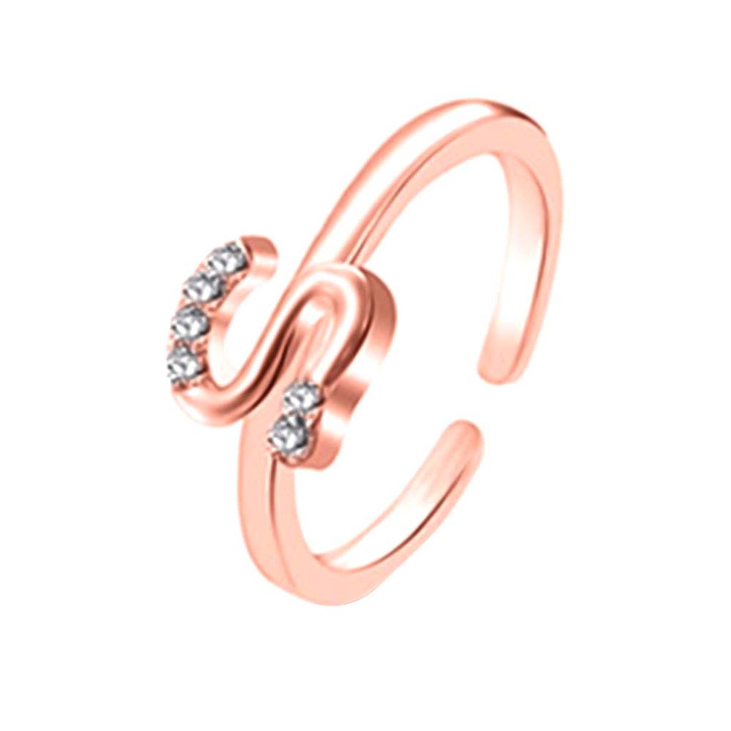 Mode Einfache 26 Buchstaben Strass Intarsien Öffnung Finger Ring Dame Schmuck Geschenk-Roségold S