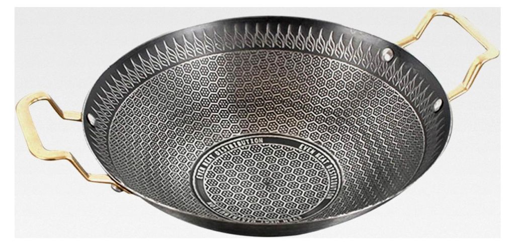 Wok-Pfanne aus Edelstahl mit Doppelgriff 28 cm, Antihaftbeschichtung für Camping und Outdoor, hitzebeständig und langlebig