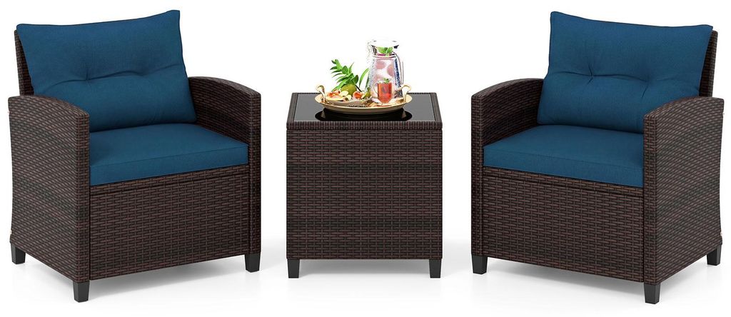 COSTWAY Gartenmöbel Set Polyrattan, 3-tlg. Balkonmöbel Set Produktbild 