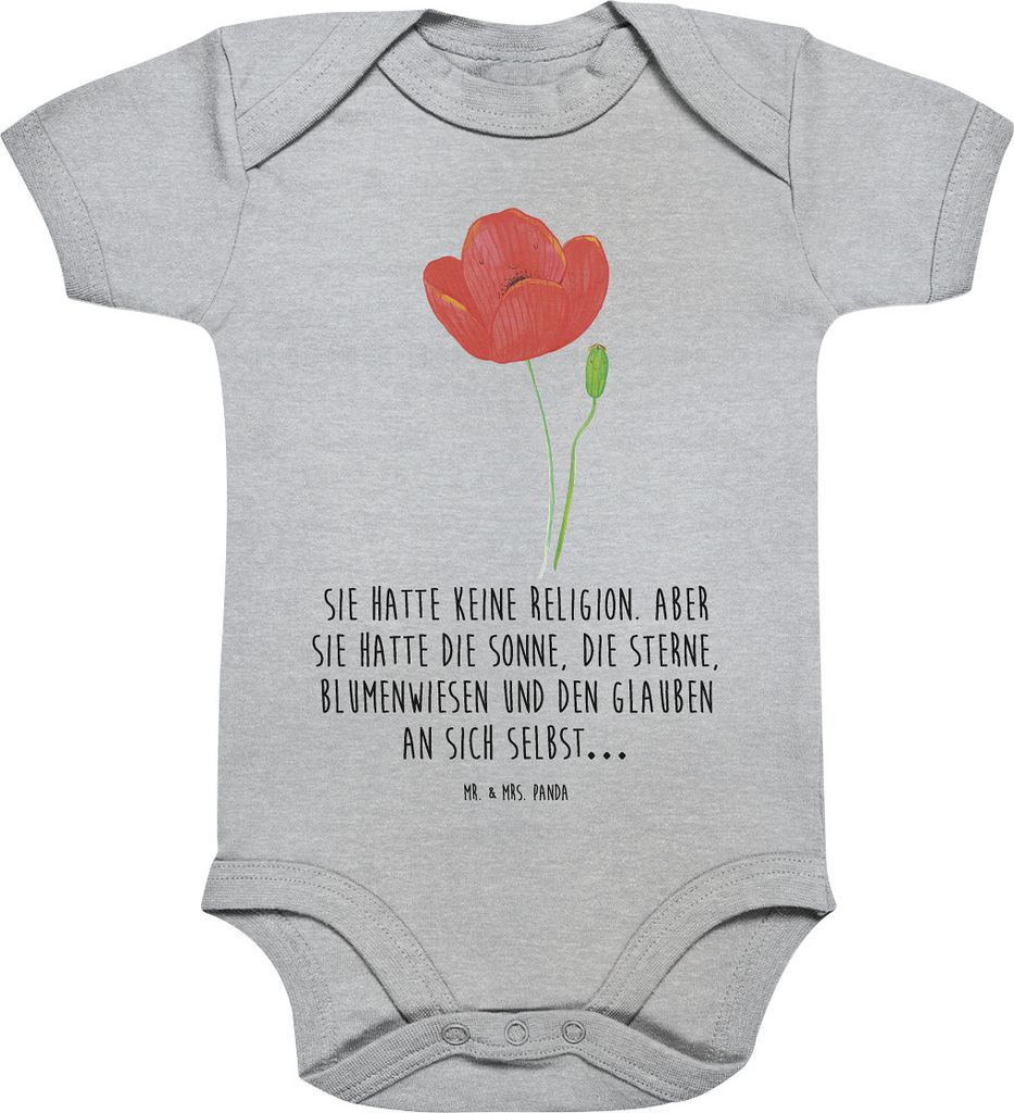 Mr. & Mrs. Panda Strampler Baby Blume Mohnblume 3. - 6. Monat - Heather Grey - Geschenk, Respekt, Selbstliebe, Kurzarmbody, Motivation, Babybody, R...