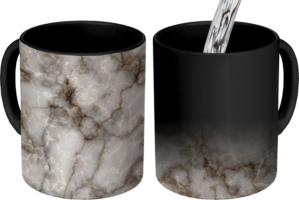 MuchoWow Zauber Tasse Zaubertasse Magic Marmor - Weiß - Gold 350 ml Farbwechsel Becher Geschenk Geschenkidee - Magic-Tasse - Fototasse - Keramik...