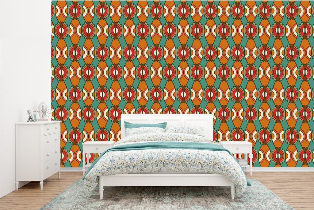MuchoWow Fototapete für Wohnzimmer oder Schlafzimmer Wandtapete Vinyl Motivtapete Design - Retro - Orange - Abstrakt - 385x240 cm - Schlafzimmer...
