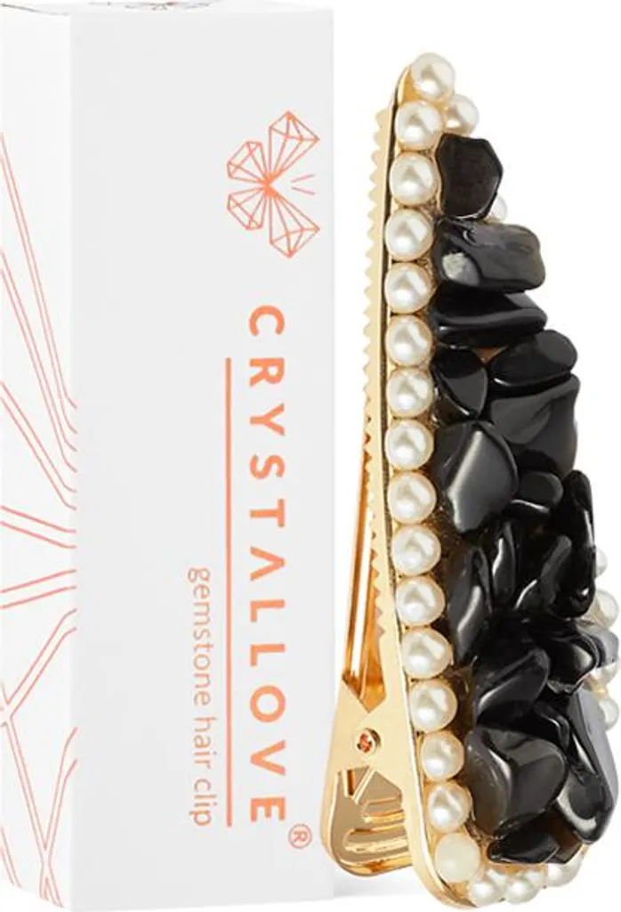 CRYSTALLOVE Pince à cheveux noire en obsidienne - Accessoire de luxe