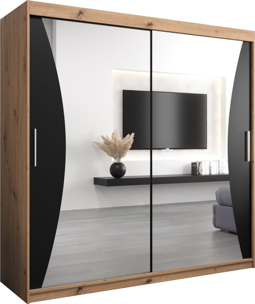 Kleiderschrank, Schiebetürenschrank Schlafzimmer, Schrank mit Spiegel MONACO 200 cm