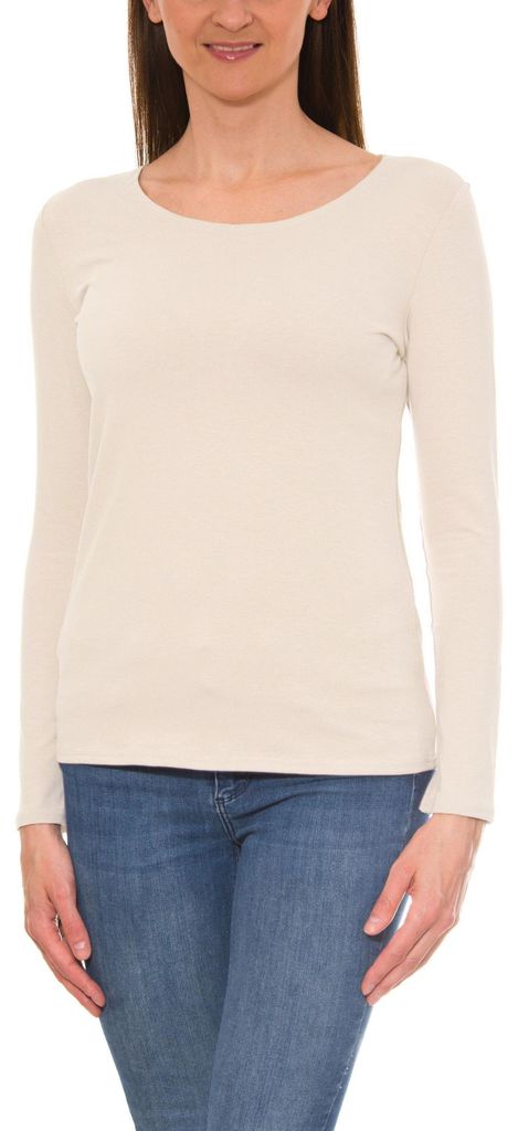 Alkato Damen Langarm Shirt mit O-Ausschnitt, Farbe: Elfenbein, Größe: M