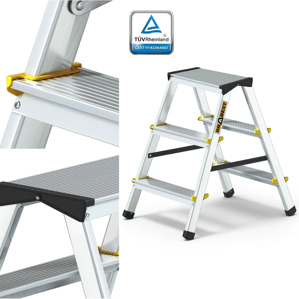 Drabest Échelle en aluminium 3 marches pliable et antidérapante 150 kg