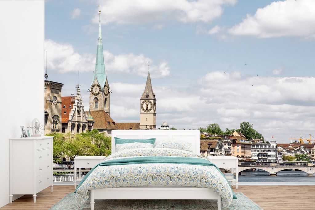 MuchoWow Fototapete für Wohnzimmer oder Schlafzimmer Wandtapete Vinyl Motivtapete Zürich am Nachmittag - 525x350 cm - Das Hintergrundbild