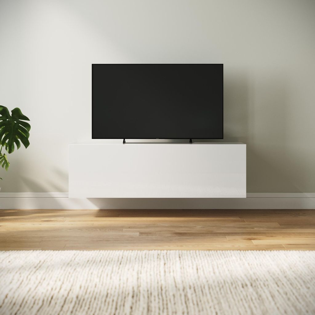 SONNI Meubles TV blancs brillants suspendus en bois 100 x Image du produit 