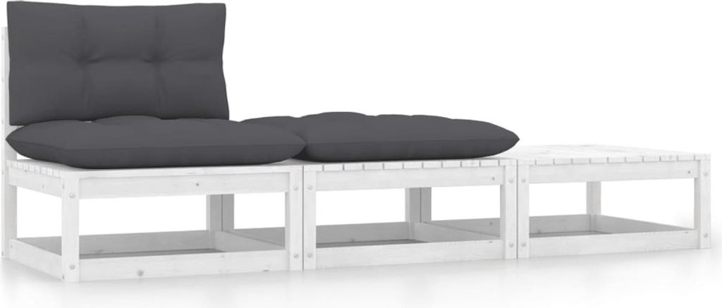 Maison Exclusive - 3-tlg. Garten-Lounge-Set mit Kissen Weiß Kiefer Massivholz