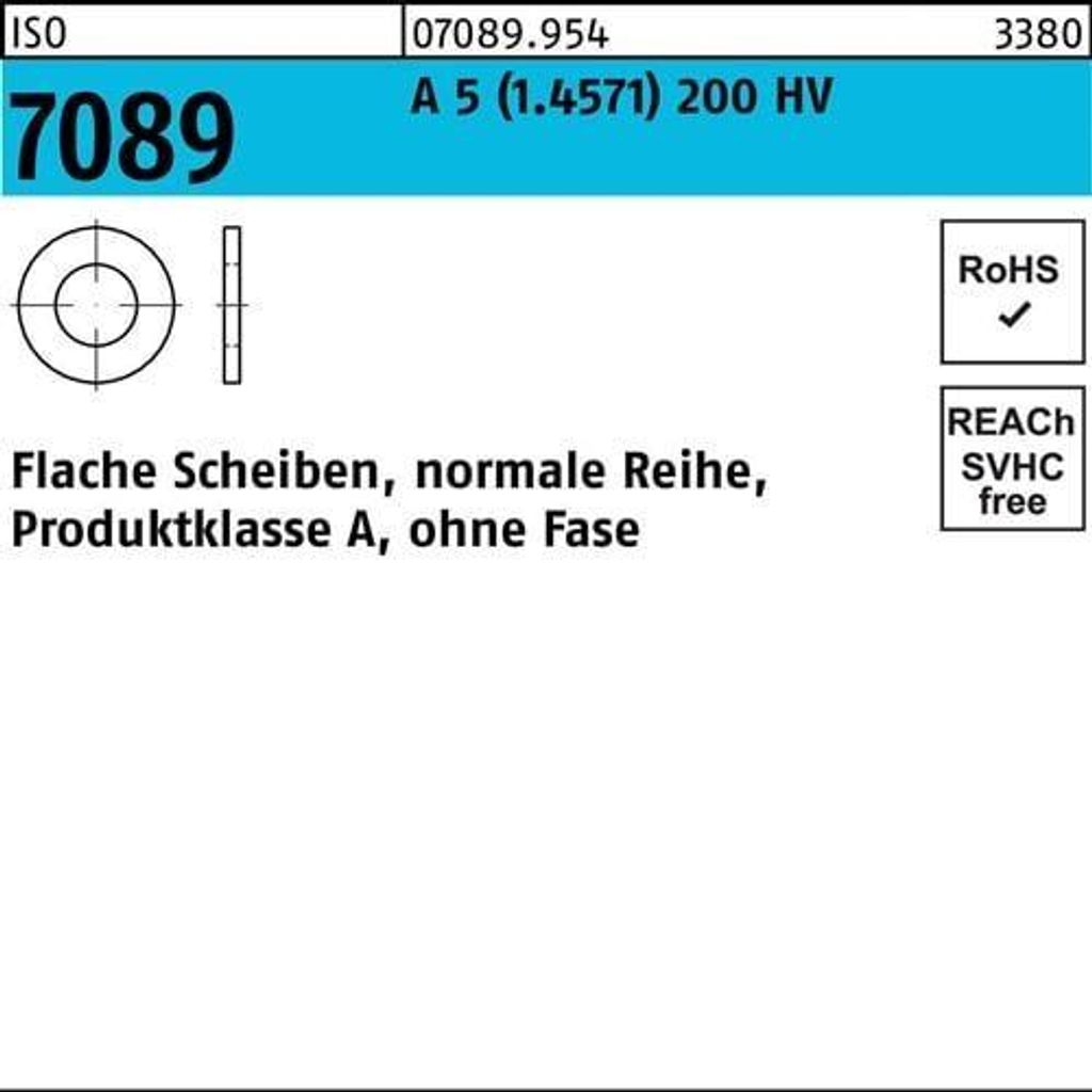 Unterlegscheibe ISO 7089 o.Fase 20 A 5 (1.4571) 200 HV