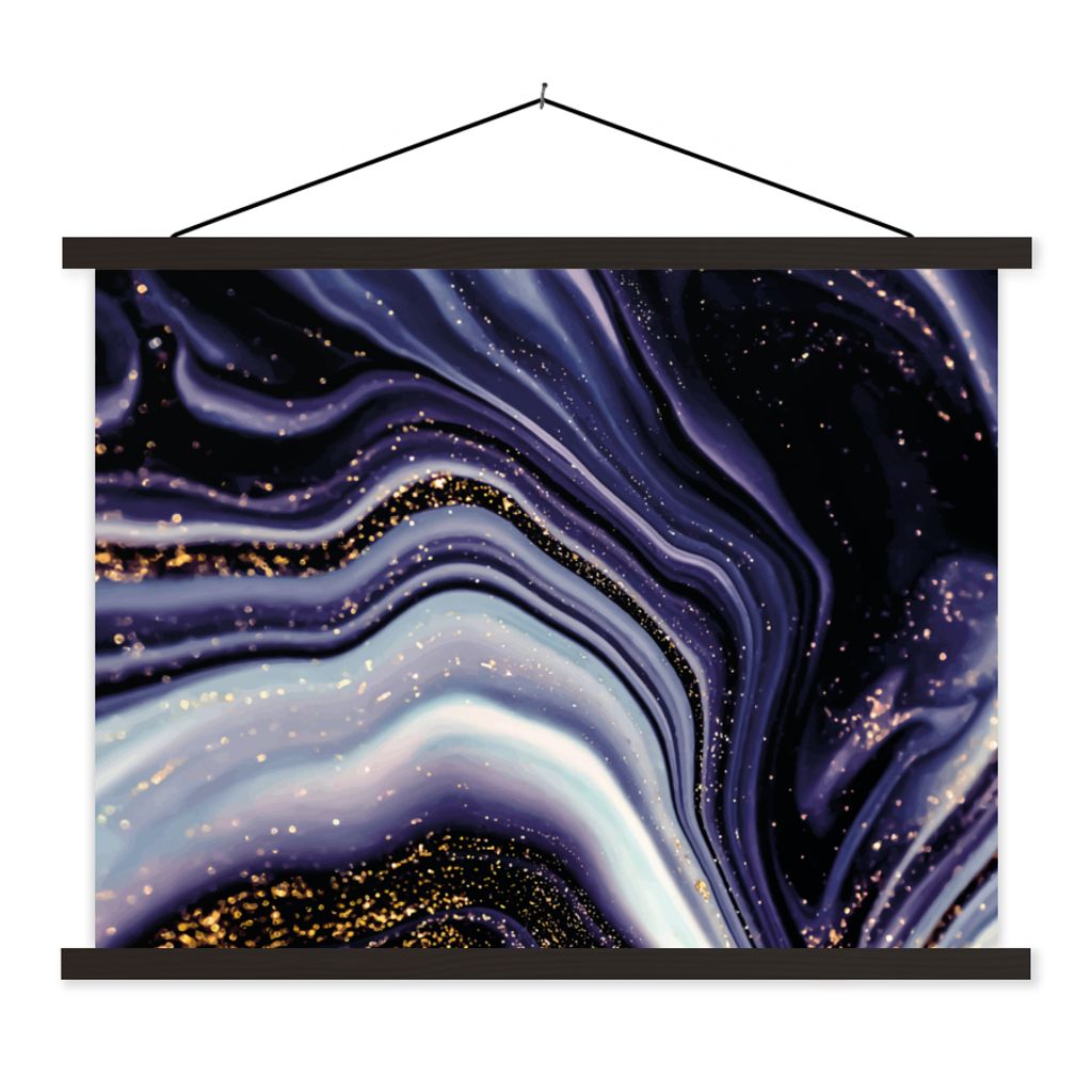 MuchoWow Textilposter Marmor - Lila - Luxus - Marmoroptik - Glitzer 150x113 cm mit holzfarbenen Rahmen - Poster