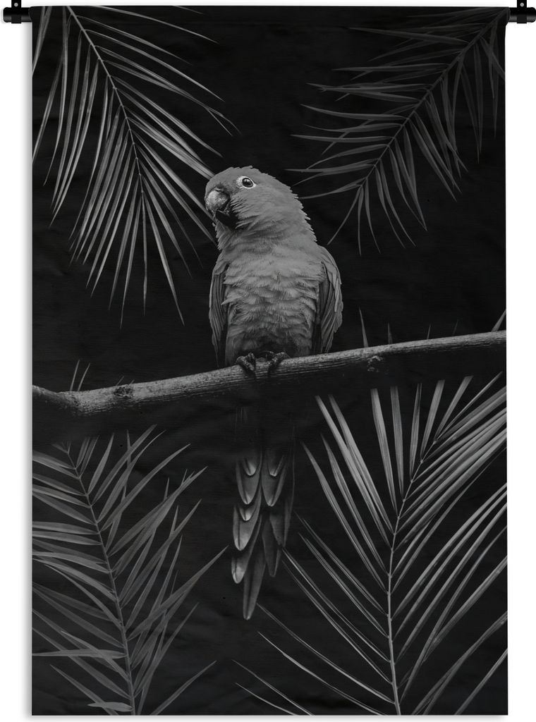 MuchoWow Wandteppich Wandbehang Vogel auf schwarzem Hintergrund - schwarz und weiß 90x135 cm Tapisserie Dekoration Wandtuch - Baumwolle - Wandsk...