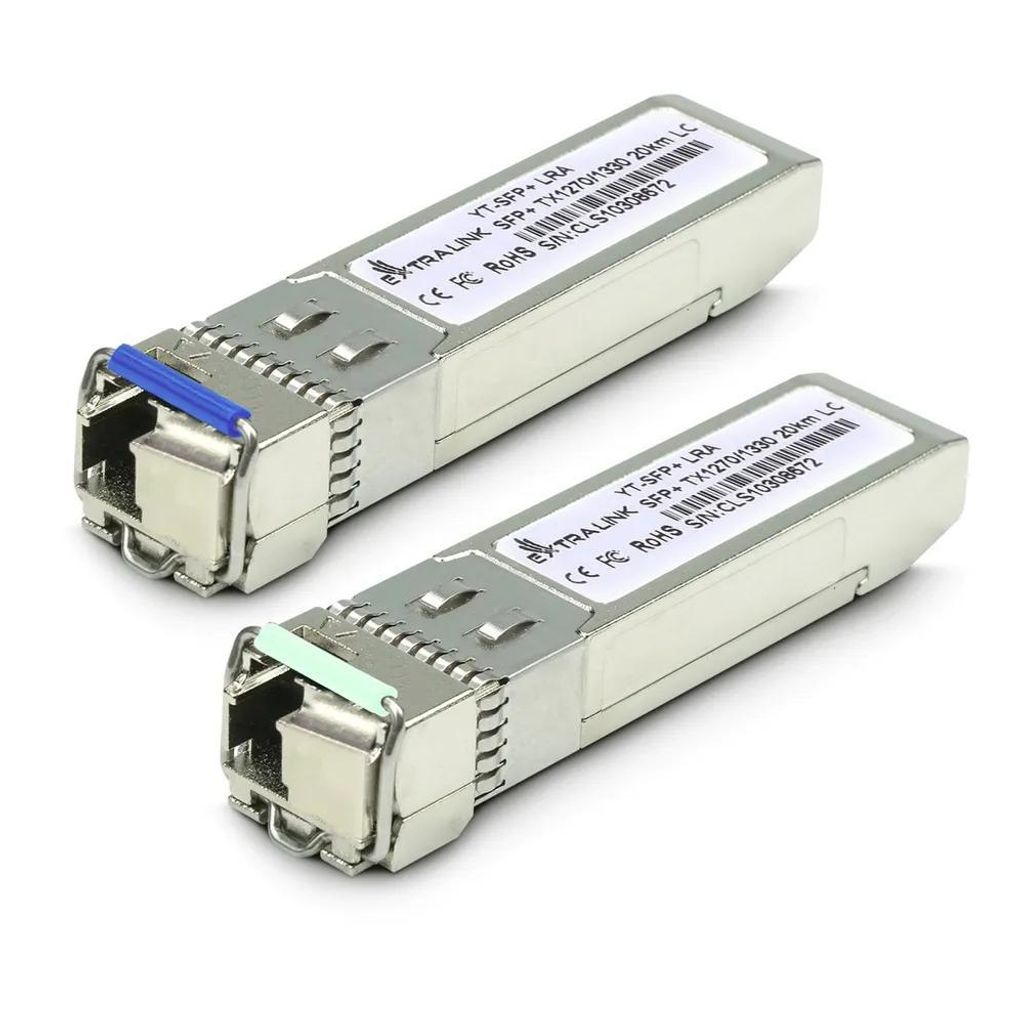 Extralink SFP+ 10G WDM-SFP+-Modul 10 Gbps, 1270/1330 nm, Singlemode, 20 km, LC, DOM, Paar Kompatibel mit MikroTik