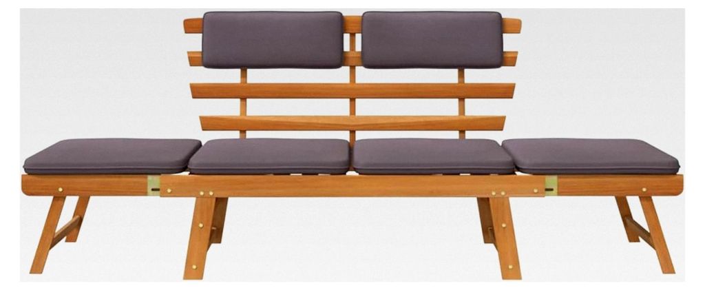 2-in-1 Gartenliege mit Auflage 190 cm aus Akazien-Massivholz