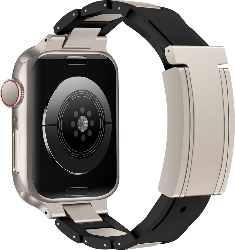 Für Apple Watch Series 10 42mm / 9 8 7 41 / 6 SE 5 4 40mm Design Magnetschnalle Edelstahl Armband Schwarz / Beige