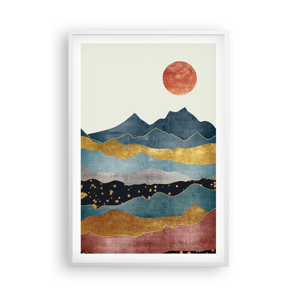 Gerahmtes Poster - Weißer Rahmen - Osten Sonne Berge - 61x91,5 cm - Wand Bild - Wanddeko - Wandbilder - Kunstposter - Wandposter - Bilderrahmen - ...