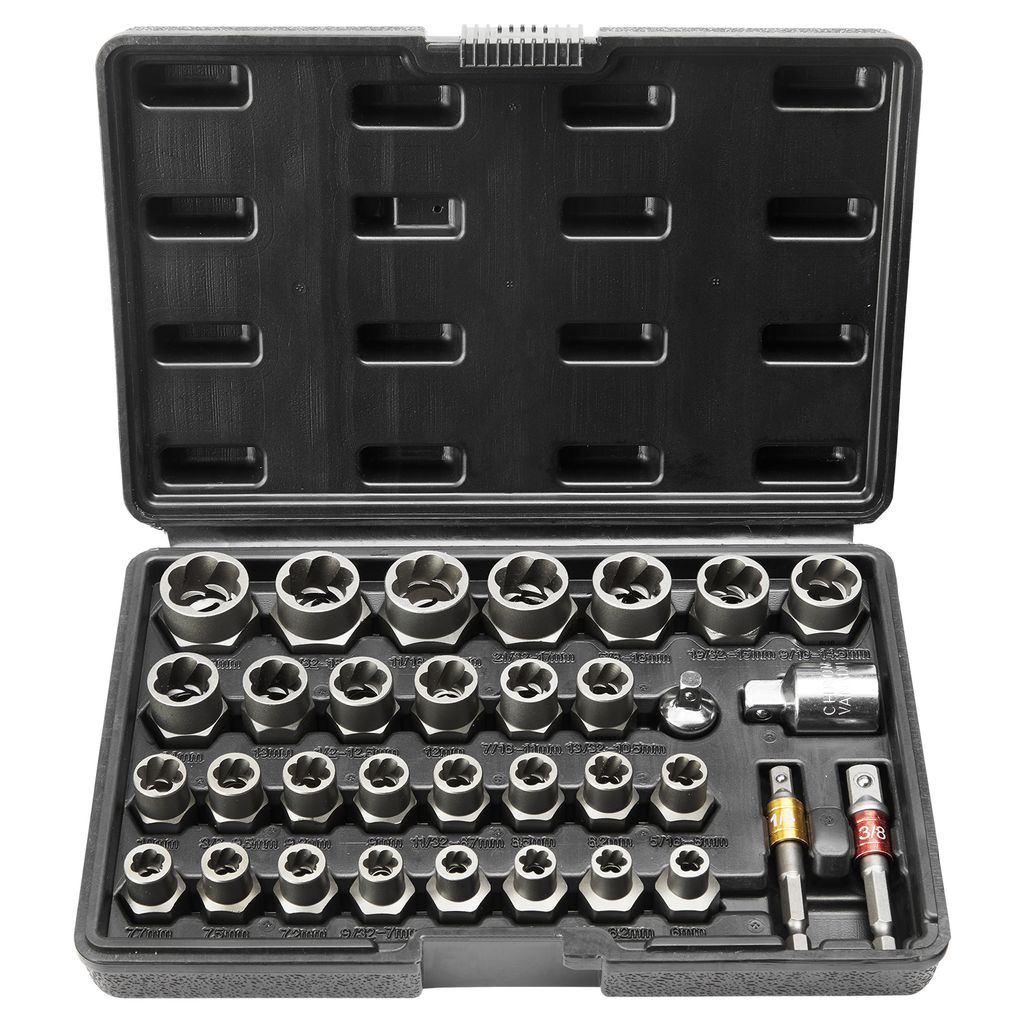 VEVOR Bolzenausdreher-Set, 29-teiliges Bolzen- und Muttern-Entferner-Set, 6 mm bis 10 mm, 13/32" bis 3/4", Auszieh-Steckschlüsselsatz aus CR-MO-St...