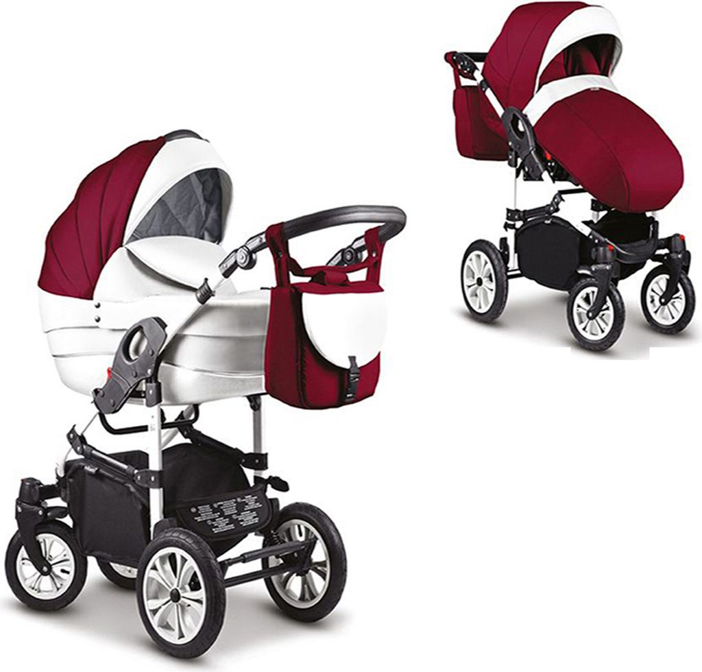 Kinderwagen-Set Craft 2 in 1 in Bordeaux-Weiß - 13 Teile - Produktbild 