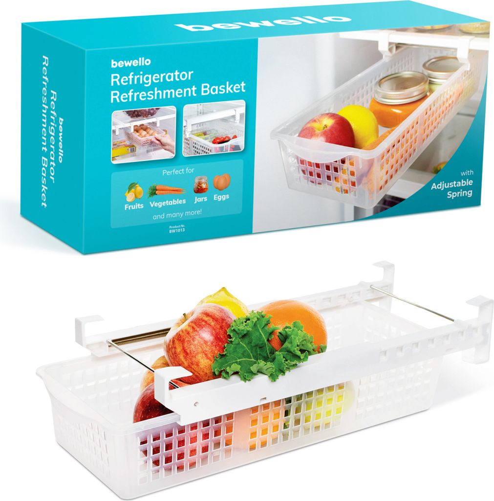 Bewello – Kühlschrank-Organizer – 41 x 16 x 9,5 cm – ausziehbare Schublade – Kühlschrank-Aufbewahrungsbox – Kühlschrankkörbe für Gem...