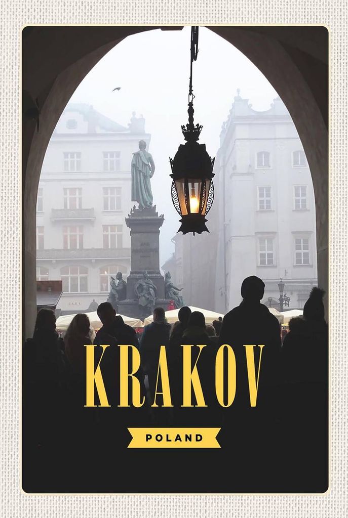 vianmo Holzschild 18x12 cm Krakow Stadt Basar Sehenswürdigkeit Bildmotiv Reisemotiv Abenteuer Reisen