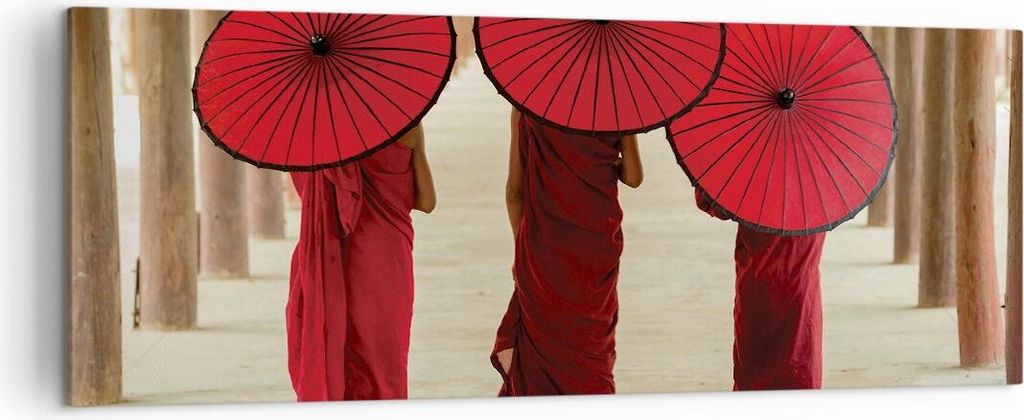 Bild auf Leinwand - Leinwandbild - Einteilig - Bhutan Regenschirm Rot - 140x50cm - Wand Bild - Wanddeko - Wandbilder - Leinwanddruck - Bilder - Wan...