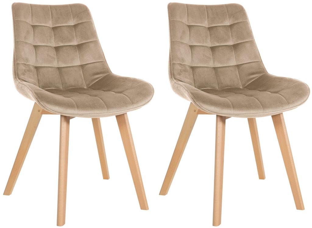 In And OutdoorMatch Esszimmerstühle Tammie – Beige – 2er-Set – Samt – Hochwertige Polsterung – Deluxe Esszimmerstühle – Exklusive Optik