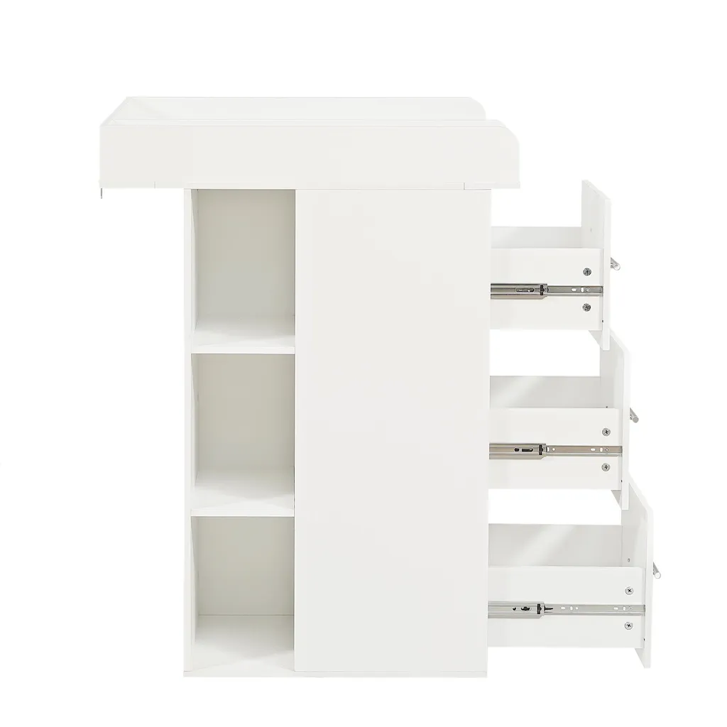 Commode à langer blanche Flieks : 3 tiroirs et étagères modulables - 11