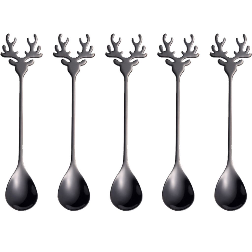 Nnicorns Elch Rührlöffel Set - 6 Stück Edelstahl Weihnachtslöffel Mit Elch-Design